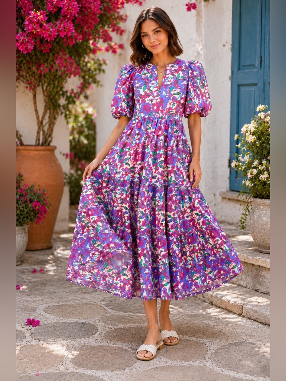 Hyacinth House Cisco Maxi Dress M Floral Puff Sleeve Cotton Tuckernuck